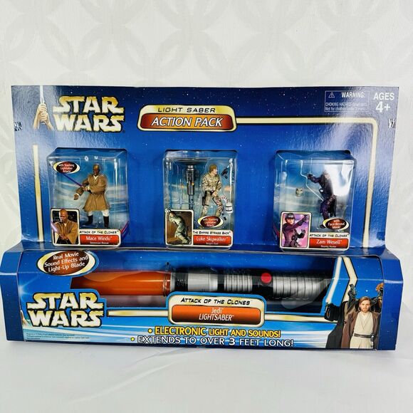 Star Wars LightSaber Action Pack W/Orange Jedi Saber & 3 Figures Sams Club Excl. - Picture 1 of 10
